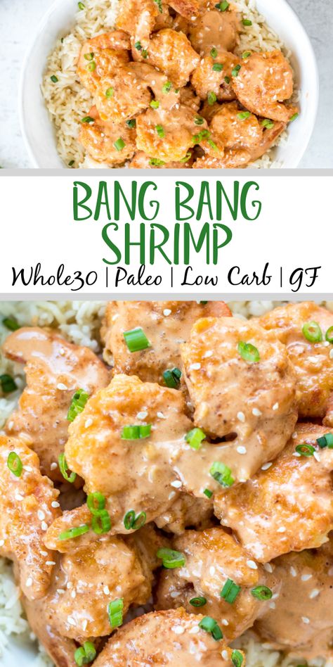 This Whole30 bang bang shrimp recipe is really easy to make but packed with so much flavor! It's a great seafood recipe that's low carb, gluten free, and dairy free. This copycat bang bang shrimp uses coconut flour, buffalo sauce and other common paleo ingredients. It will definitely be a new family favorite Whole30 dinner recipe to spice up your weeknight meals! #whole30bangbang #bangbangshrimp #whole30seafood #shrimprecipes #keto Shrimp Paleo, Whole30 Shrimp Recipes, Whole30 Dinner, Whole30 Dinner Recipes, Whole 30 Meal Plan, Easy Whole 30 Recipes, Bang Bang Shrimp, Whole30 Dinners, Whole 30 Diet