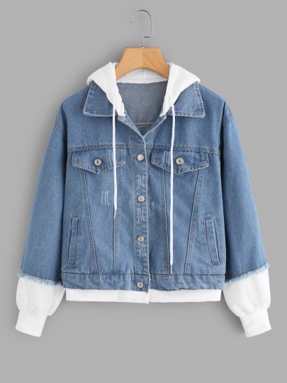 Denim On Denim Looks, Denim Jacket Outfit, Denim Decor, Hooded Denim Jacket, Trendy Hoodies, Statement Fashion, Jeans Jacket, Denim Jacket Women, Fashion 2020