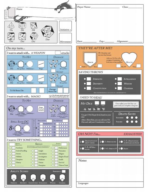 Beginners Character Sheet 5E v0.05 - with Exhaustion - Robert Travis June 03, 2019.pdf - Google Drive Npc Character Sheet, D D Character Sheet, Rpg Character Sheet, Dnd Diy, Dnd Stats, Dnd Character Sheet, Dnd Crafts, Character Sheet Template, Map Making