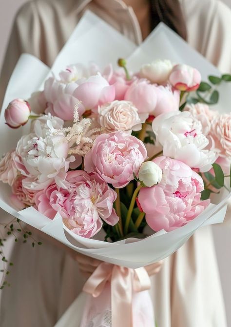 A photo of pink peony flower bouquet rose blossom wedding. | free image by rawpixel.com / Aew Colorful Peony Bouquet, Flower Bouquet With Peonies, Wedding Peony Bouquets, Peony And Ranunculus Bouquet Wedding, Peonies For Wedding, Peony Bouquet Aesthetic, Peonies Bouquet Aesthetic, Roses And Peonies Bouquet, Peony Wedding Arrangements