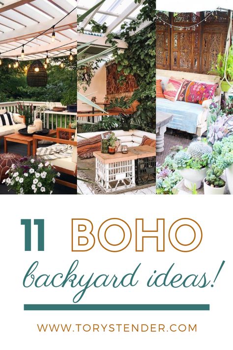 Outdoor Patio Inspiration Boho, Small Boho Backyard Ideas, Bohemian Yard Ideas, Boho Outside Patio, Shabby Chic Patio Ideas, Backyard Boho Decor, Boho Patio Ideas Outdoor Spaces Bohemian, Back Porch Decorating Boho, Bohemian Deck Outdoor Spaces