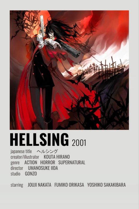 Hellsing Minimalist Poster! Hellsing Ultimate Anime, Hellsing Alucard, Anime Suggestions, Film Posters Minimalist, Animes To Watch, Anime Printables, Good Anime To Watch, Anime Watch, Anime Titles