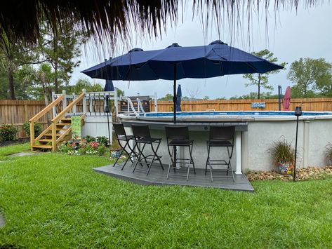 Above ground pool bar Bar Next To Above Ground Pool, Bar Around Above Ground Pool, Pool Bar Ideas Backyard, Diy Pool Bar, Above Ground Pool Bar Ideas, Above Ground Pool Bar, Rectangle Above Ground Pool, Pools Ideas, Decks Around Pools