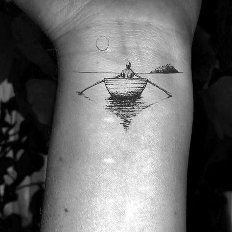 Rowboat Tattoo, Rafting Tattoo, Men's Tattoo Ideas, Meaningful Tattoos For Men, Men's Tattoo, Boat Tattoo, Interesting Tattoos, Tatuagem Masculina Pequena, Simple Tattoos For Guys