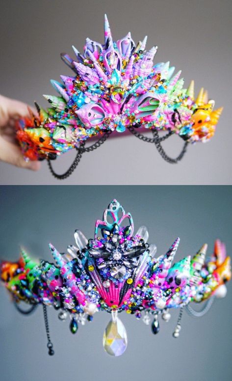 Rainbow Crown, Unicorn Dragon, Rainbow Festival, Seashell Crown, Mermaid Unicorn, Handmade Mermaid, Mermaid Crown, Mermaid Diy, Beautiful Tiaras