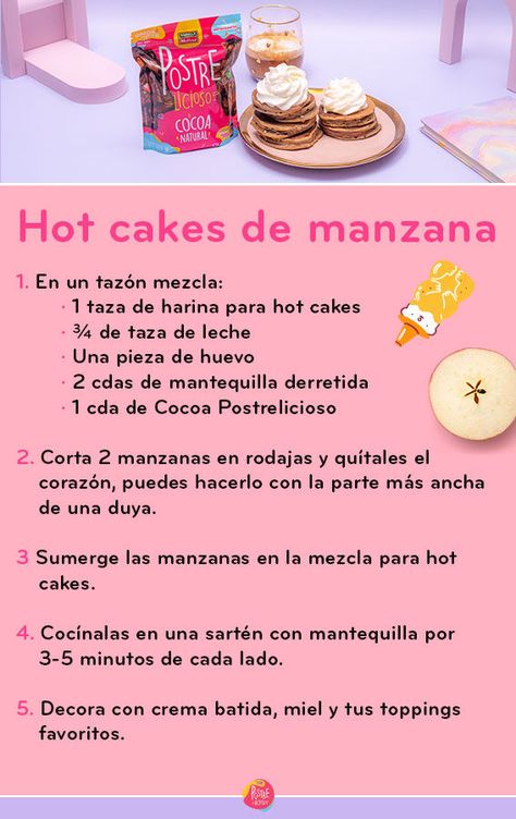 Te enseño a hacer un desayuno súper fácil para lxs amantes de los hot cakes ✨🥞 TIP POSTRELICIOSO: Asegúrate que las rebanadas de manzana no queden muy delgadas ya que podrían romperse. #hotcakes #pancakes #desayuno #desayunofácil #recetadesayuno Hot Cake, Hot Cakes, Pancakes, Cocoa, Cake