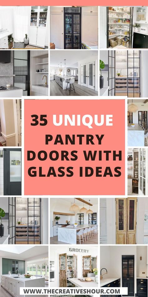 Discover the allure of pantry doors with glass—whether you lean towards a sleek modern design or embrace the charm of farmhouse panels. Elevate your kitchen with the perfect blend of black accents and transparent beauty. #PantryDoors #GlassDoors #ModernDesign #FarmhouseStyle Modern Farmhouse Pantry Door Ideas, Glass Walk In Pantry, Modern Pantry Doors Ideas, Pantry With Door To Garage, Beautiful Pantry Doors, Tinted Glass Pantry Door, Glass Door Pantry Cabinet, Creative Pantry Doors, Pantry Closet Doors