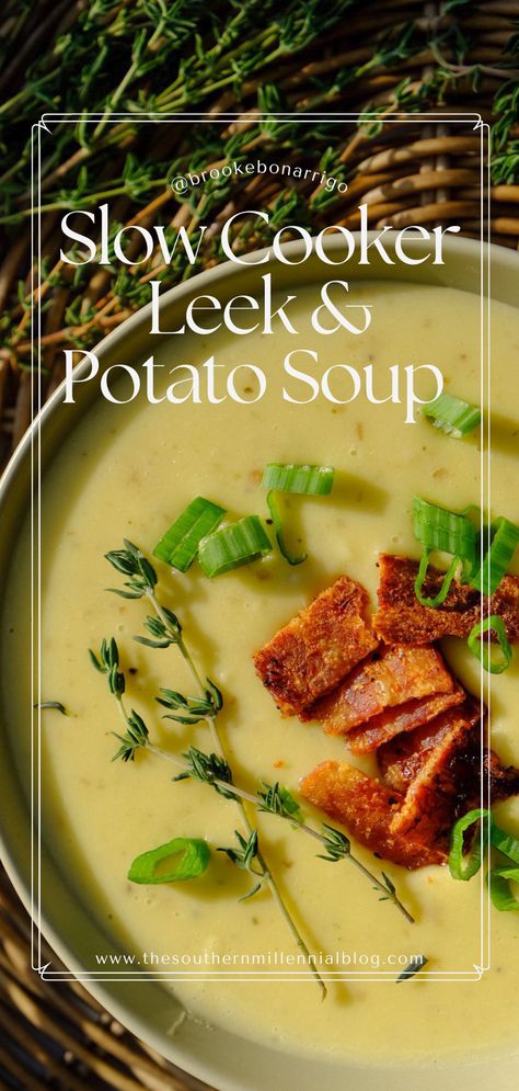 German Leek And Potato Soup, Slow Cooker Leek Soup, Ham Potato Leek Soup Crock Pot, Scottish Potato Leek Soup, Leak And Potato Soup Slow Cooker, Crockpot Potato Leek Soup Crock Pot, Leek Dinner Recipes, Potato And Leek Soup Slow Cooker, Crockpot Leek And Potato Soup