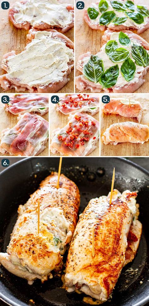 Prosciutto Stuffed Chicken, Rolled Chicken Breast, Baked Stuffed Chicken, Sunday Night Dinner, Prosciutto Recipes, Stuffed Chicken Breasts, Chicken Kiev, Cheese Stuffed Chicken, Chicken Entrees