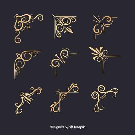 Golden border ornament collection | Free Vector #Freepik #freevector #vintage #floral #gold #design Art Deco Borders, Golden Border, Instruções Origami, Vintage Borders, 카드 디자인, Filigree Design, Decorative Elements, Ornaments Design, Art Deco Design