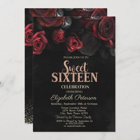 Halloween Sweet 16, Black Sweet 16, Sweet 16 Masquerade Party, Vintage Party Theme, Sweet Sixteen Birthday Party Ideas, Sweet 16 Themes, Quince Invitations, 16 Invitations, Sweet 16 Decorations