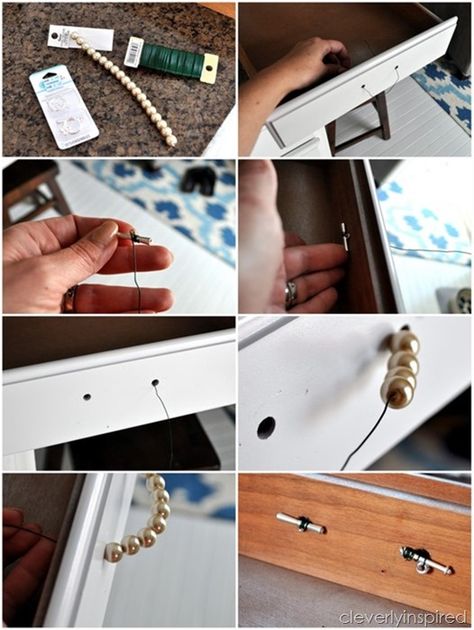 DIY Pearl Hardware (DIY drawer pull) Diy Dresser Handles, Diy Drawer Pulls How To Make, Diy Handles Drawer Pulls, Diy Knobs And Pulls, Drawer Pulls Diy Cool Ideas, Diy Furniture Handles, Diy Drawer Pulls, Diy Dresser Drawers, Drawer Pulls Diy