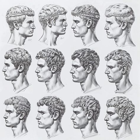 Ancient Rome Men's Hairstyles: Timeless Trends Roman Hairstyles Men, Ancient Greek Hairstyles Men, Greek Hairstyles Men, Ancient Greek Men, Ancient Greek Hairstyles, Ancient Greek Hair, Ancient Hairstyles, Roman Drawings, Groom Trends