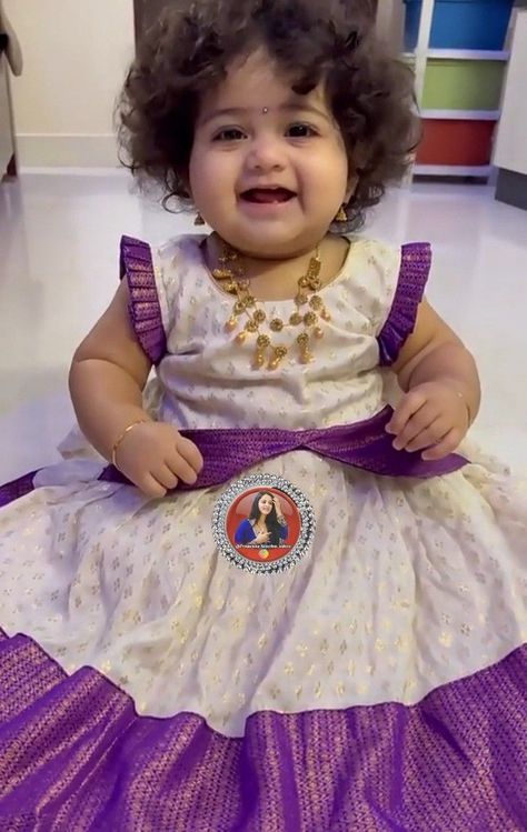 Kids Pattu Langa Designs Latest, Kids Pattu Pavadai Designs Latest, Pattu Frocks, Baby Lehenga, Pattu Langa, Baby Dress Diy, Cradle Ceremony, Pattu Pavadai, Kids Ethnic Wear