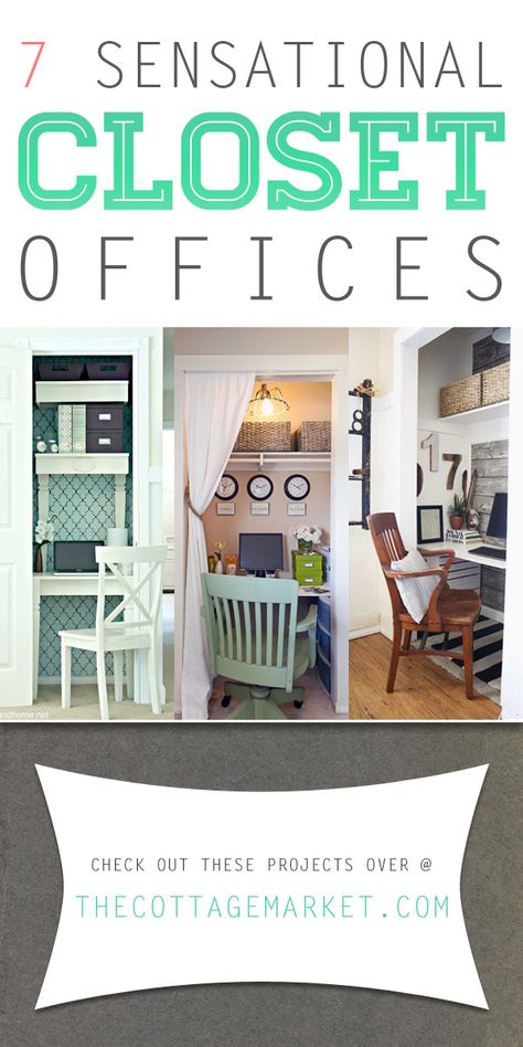 7 Sensational Closet Offices - The Cottage Market Cloffice Ideas Small Spaces, Closet To Office Conversion, Closet Turned Office, Closet Offices, Desk Closet, Cloffice Ideas, Cozy Closet, Closet Desk, Craft Office