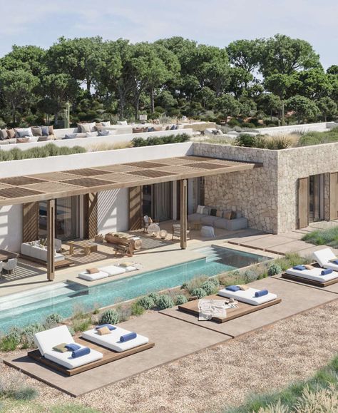 Cap de Barberia in Formentera, balearic's smallest island, a haven of serenity. Beaches, cliffs, off-the-clock lifestyle, perfect harmony with nature. Beach Villa Design, Villas Design, Studio Architecture, Rooftop Design, Studios Architecture, تصميم للمنزل العصري, التصميم الخارجي للمنزل, House Blend, Casa Exterior