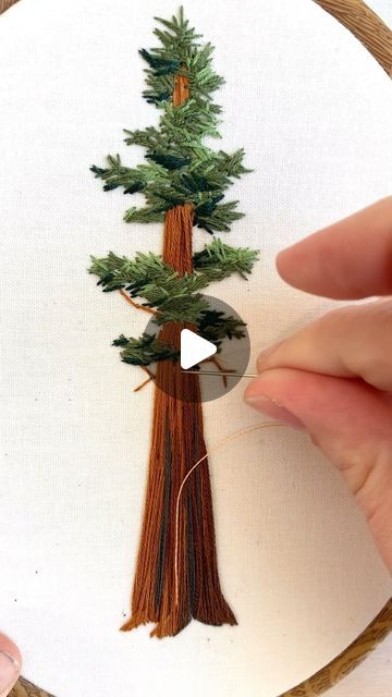 Tree Ring Embroidery, Cedar Tree Embroidery, Embroidery Tree, Embroidered Stitches, Nature Embroidery, Poplar Tree, Tree Embroidery, Evergreen Trees, Button Art