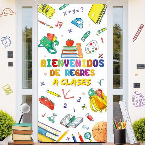 PRICES MAY VARY. Package Includes: You will receive a Bienvenidos spanish back to school door banner, the banner is an ideal choice for classroom decorations, the first day of school, and so on. Bienvenidos spanish back to school door cover decorations can create a good atmosphere Giant Size: This Bienvenidos spanish back to school banner has a size of 70.8x35.4 Inches which is large enough to be noticed from a distance and will grab everyone's attention, and welcome back to school door banner c Welcome Back To School Banner, Back To School Door, Back To School Banner, School Doors, Door Porch, Front Door Porch, School Banner, Door Decorations Classroom, Welcome Back To School