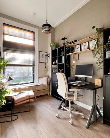 How I improved my health with a full home office makeover Home Office Makeover, Electric Standing Desk, Ikea Billy, Paper Stand, Desk Height, Paint Brands, Office Makeover, Workplace Design, Ergonomic Office