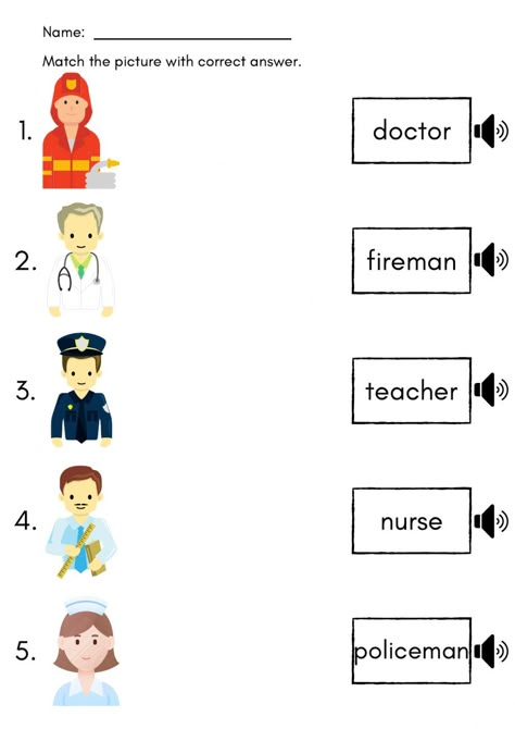 Jobs Worksheet For Kindergarten, Occupation Worksheet For Kindergarten, Occupations Worksheets For Kids, Jobs Worksheets For Kids, Occupation Worksheet, Jobs Worksheet, Cursive Small Letters, Community Helpers Worksheets, Lkg Worksheets