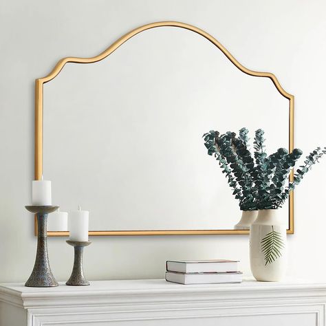 PRICES MAY VARY. 【Arched Design】Unique wall mirror decor with wooden frame creates antique and low profile atmosphere. Gold arched frame increases stereoscopic and sense of reality. When light shines on smooth surface adds natural shadow, give a better sense of brightness and space. 【Wooden Frame】The frame of elegant mirror is built of wooden material that is durable and high-quality, giving a glamorous and modern aesthetic. Quality frame making it a bold focal point in any space. 【Quality Glass Large Dining Room Mirror, Buffet With Mirror Above, Large Wall Mirror Living Room, Mirror Over Console Table, Mirror Above Fireplace Mantle, Mirror For Fireplace, Gold Mirror Living Room, Gold Arched Mirror, Living Room Mantle Decor