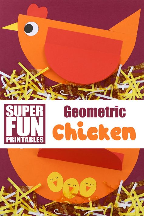 Chicken Crafts For Preschoolers, Hen Crafts For Kids, Chicken Activities For Preschool, Chicken Activities For Kids, Chicken Crafts For Kids, Geometric Chicken, Farm Crafts For Kids, Hen Craft, Chicken Craft