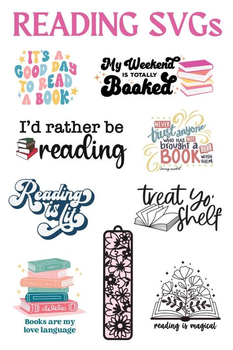 Free Reading SVGs Reading Printables Free, Funny Book Sayings, Reading Svg Free, Book Svg Free, Reading Teacher Classroom, Reading Sayings, Children Book Quotes, Svgs Free, Class Quotes