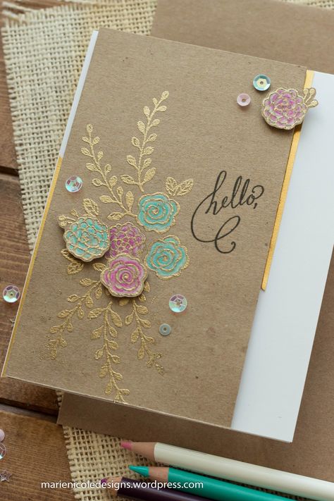 Using Colored Pencils on Kraft Cardstock. Marie Nicole Designs Pencil Coloring, Cardstock Cards, Using Colored Pencils, I Am Loving, Colored Pencil, Natural Look, Kraft Paper, Handmade Cards, I Card