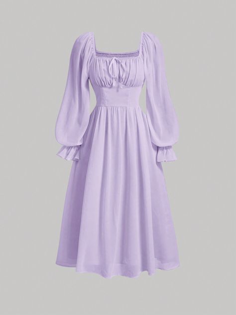 SHEIN USA Homecoming Dresses Long Sleeve Long, Simple Purple Dresses, Simple Purple Dress Casual, Lavender Dress Formal Long, Light Purple Dress Long Sleeve, Cute Hijabi Dresses, Modest Purple Outfits, Purple Dresses Casual, Light Purple Dress Long