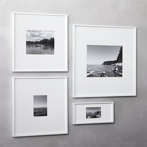 Gallery White 11x14 Picture Frame + Reviews | CB2 Gold Gallery Wall, 11x14 Picture Frame, Unique Picture Frames, Exposition Photo, Modern Picture Frames, Family Photo Frames, Modern Gallery Wall, White Frames, Black And White Photos