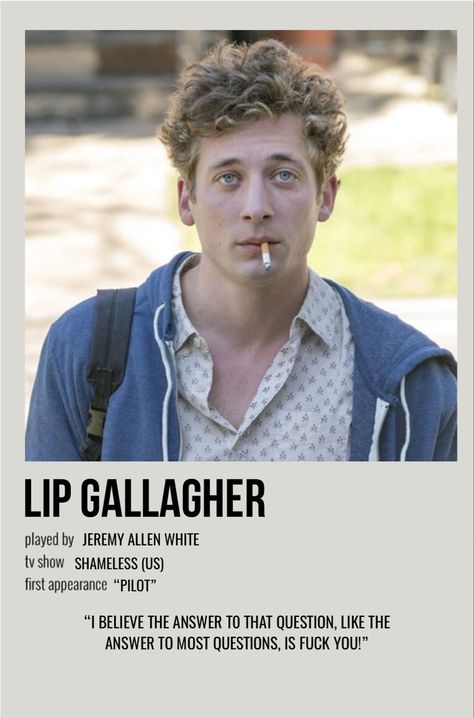 minimal polaroid character poster for lip gallagher from shameless us Lip Gallagher Shameless, Shameless Us Poster, Shameless Us Quotes, Shameless Polaroid Poster, Shameless Lip Gallagher, Lip From Shameless, Shameless Poster, Lip Shameless, Shameless Movie