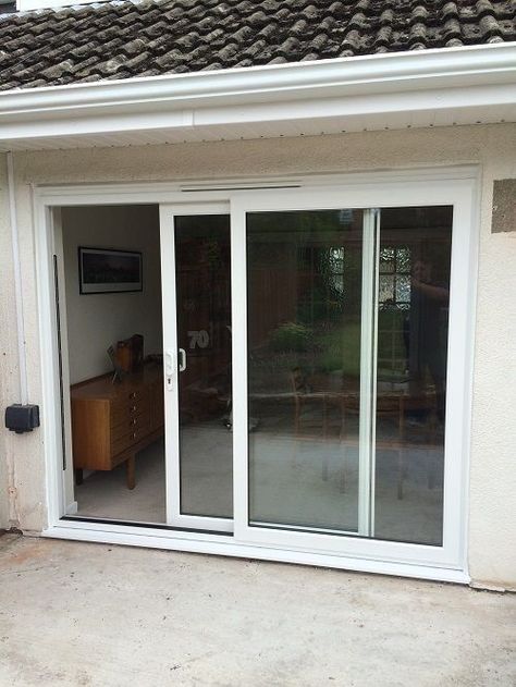 White Sliding Window, Bedroom With Sliding Glass Door, Sliding Glass Door Design, Brislington Bristol, External Sliding Doors, Glass Window Design, Upvc Sliding Doors, Aluminium Glass Door, Balcony Door