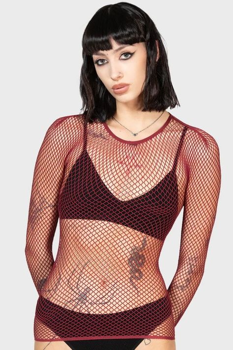 CORE ESSENTIALS | Killstar Killstar Clothing, Killstar Dress, Fishnet Leggings, Burgundy Colour, Fishnet Top, Black Parade, Hair Color Pink, Striped Leggings, Goth Outfits