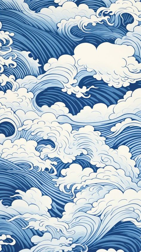 Chinese seamless element blue and white art outdoors pattern. | premium image by rawpixel.com Chinese Graphic Art, Chinese Words Wallpaper, Chinese Art Wallpaper, China Graphic Design, Illustrative Wallpaper, Chinese Cloud Pattern, Asian Waves, Waves Graphic Design, Chinese Waves