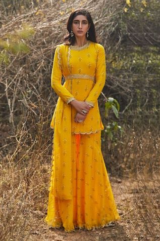 Yellow Sharara Suits, Yellow Sharara, Yellow Kurta, Haldi Outfits, Sharara Pants, Haldi Outfit, Sharara Set, Indian Fashion Designers, Indian Design