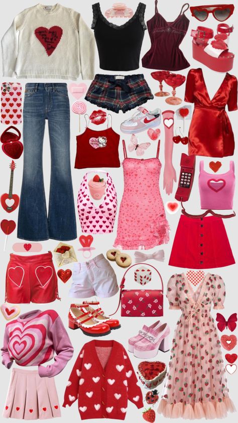 Lovergirl Aesthetic Outfits, Love Core Outfits Male, Cupid Core Outfits, Love Core Fashion, Heartcore Outfit, Lovecore Outfit Aesthetic, Heart Themed Outfit, Heart Inspired Outfit, Lovecore Clothing