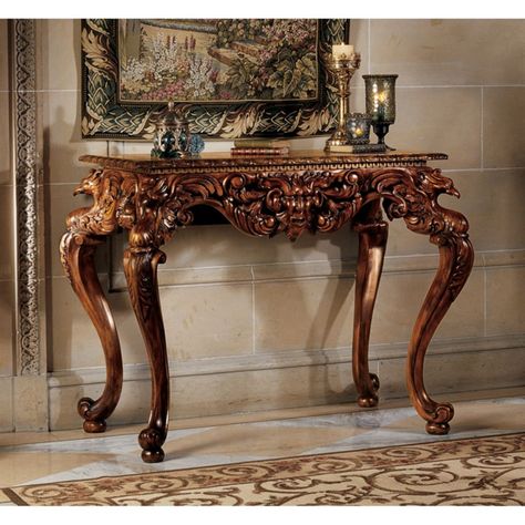 Design Toscano King Frederic Console Table - AF7359 Hand Carved Furniture, Vintage Console Table, Painting Wooden Furniture, Tuscan Design, Gothic Furniture, Carved Furniture, Victorian Furniture, Tuscan Decorating, Design Toscano