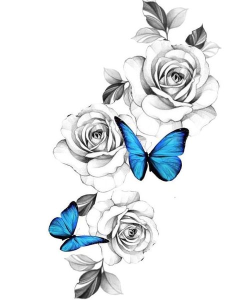 Tattooed Resonance: Stories Echoed in Skin Rose And Butterfly Sleeve Tattoo, Roses And Butterfly Tattoo Design, Rose Tattoo Butterfly, Butterfly And Rose Drawing, Butterflies And Roses Tattoo, Rose And Butterfly Tattoo Thigh Piece, Butterfly And Rose Tattoo For Women, Rose With Butterfly Tattoo For Women, Roses And Butterflies Tattoo