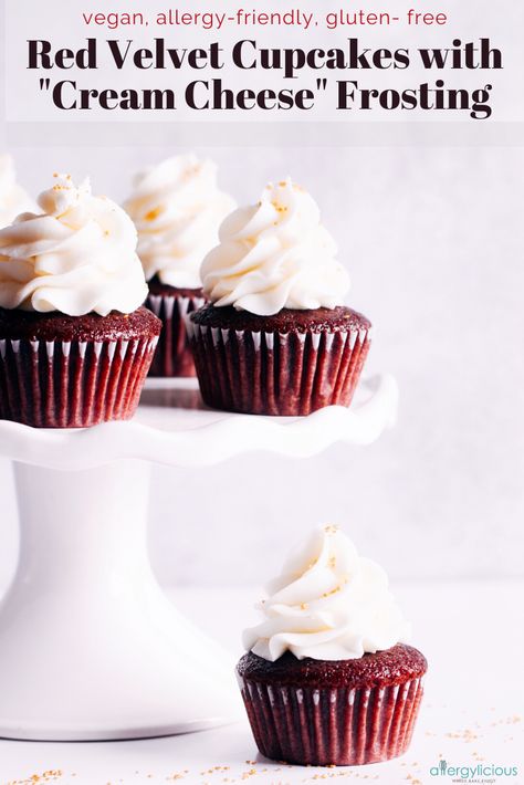 Gluten Free Red Velvet Cupcakes, Vegan Red Velvet Cake, Vegan Red Velvet Cupcakes, Vegan Red Velvet, Dairy Free Cupcakes, Vegan Cream Cheese Frosting, Red Velvet Recipes, Vegan Cupcakes, Velvet Cupcakes