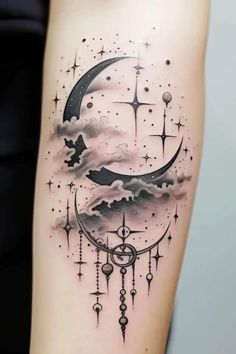 Wicca Tattoo, Symbole Tattoo, Amazing 3d Tattoos, Tato Dengan Makna, Stars Tattoo, Moon Tattoo Designs, Tato Lengan, Gothic Tattoo, Unique Tattoo Designs