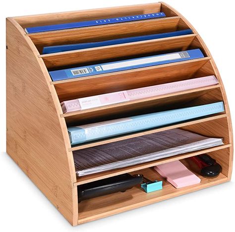 Amazon.com: Bamboo Desk File Organizer Tray, 6 Slots Office Paper Sorter, Large Document Storage Rack, DIY Compartments Mail Letter Magazine Folder Holder : Office Products Desk Paper Organizer, Paper Sorter, Desk File Organizer, Minimalist Bookshelves, Bamboo Desk, Desk File, Desk Organizer Tray, Folder Holder, Simple Bookshelf