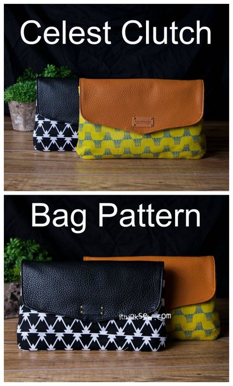 Clutch bag sewing pattern. This easy to sew clutch bag pattern is ideal for beginners and new sewers. It works well with cotton fabrics as well as vinyl, cork or leather. Mix and match print and solid for a fun look. Two sizes off clutch bag in the same sewing pattern for great value for money. #SewABag #SewAClutchBag #BagSewingPattern #ClutchBagPattern #ClutchBagSewingPattern #EveningBagPattern Sew Clutch, Clutch Sewing, Clutch Bag Pattern, Clutch Pattern, Bag Sewing Pattern, Diy Clutch, Diy Bags Patterns, How To Make Purses, Modern Bag