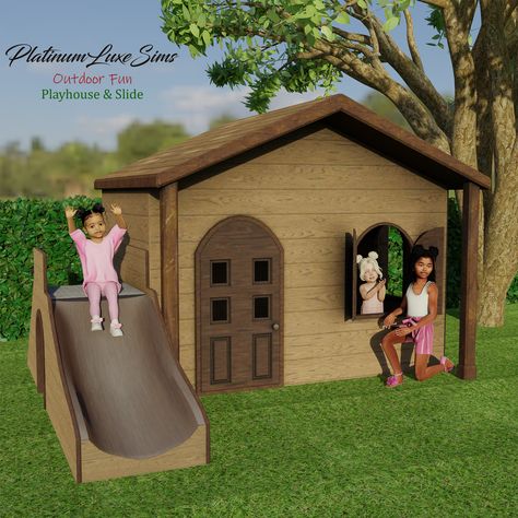 Outdoor Fun Set - Playhouse & Slide Playhouse Slide, Toddler Playhouse, Playhouse With Slide, Sims 4 Cas Mods, The Sims 4 Pc, Sims 4 Cc Folder, Playhouse Outdoor, Sims 4 Toddler, Sims 4 Cc Furniture