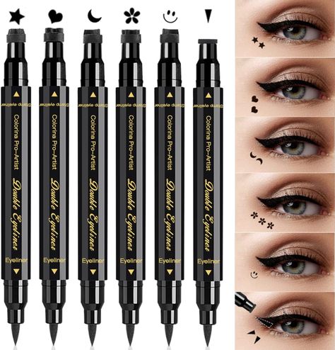 Adorable six eyeliner stamp pens. #fashion #makeup #aesthetic #eyes #eyemakeup #eyeliner https://amzn.to/3kT2gMM Eyeliner Stamp Tutorial, Stamp Eyeliner, Eyeliner Stamps, Blue Eyeliner Stamp, I Liner, Star Eyeliner, Wing Stamp Eyeliner, Eyeliner Stamp, Winged Eyeliner Stamp