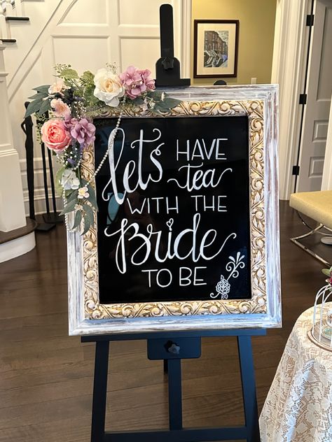 Bridal Afternoon Tea, Yea Party Bachelorette, Lets Have Tea With The Bride To Be Sign, Bridal Tea Decor, Tea Bachelorette Party Ideas, Unique Bridal Shower Decor, Bridal Party Tea Party Ideas, Bridal Shower Tea Party Table Set Up, High Tea Engagement Party