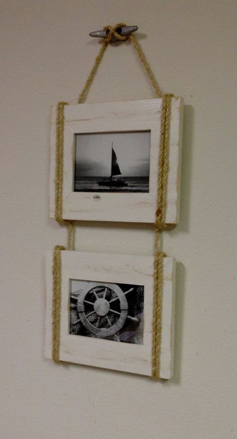 DIY Nautical Frame/Long Distance Frame – ldr13 Diy Nautical, Nautical Room, Nautical Bedroom, Nautical Diy, Lake Decor, Beach Room, Nautical Bathrooms, Beachy Decor, Shabby Chic Bathroom