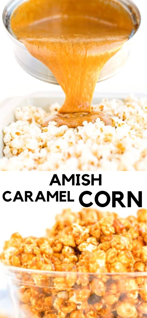 Amish Caramel, Popcorn Recipes Easy, Caramel Corn Recipes, Popcorn Treats, Popcorn Snacks, Delectable Desserts, Caramel Corn, Popcorn Recipes, Amish Recipes