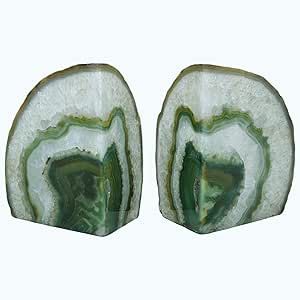 Nature's Decorations Agate Bookends - A Quality Green Geode Book Ends with Rubber Bumpers for Shelves, Office, Home Decor, Heavy Duty Cute Stone Bookend Pair for Decoration (6-8 LB) Shelves Office, Green Geode, Geode Bookends, Agate Bookends, Decorative Bookends, Brazilian Agate, Crystal Pattern, Office Home Decor, Book Ends