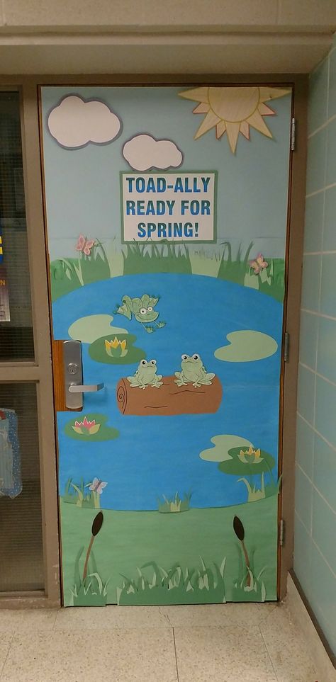 Spring classroom door Nature Themed Classroom Door, Bird Door Decorations Classroom, April Teacher Door Ideas, April School Door Decorations, Spring Time Door Decorations Classroom, Frog Door Decorations Classroom, Spring Hallway Decorations, Spring School Door Decorations, Bunny Classroom Door