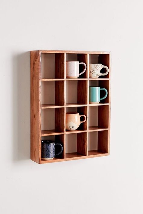 5 Ways to Maximize Your Kitchen Storage Using Wall Space | Mug collection more expansive than your cabinet storage? Don't ditch your favorites, just invest in this wooden organizer that can hold up to 12 mugs, while making use of long-overlooked wall space. #declutter #organizationtips #realsimple #storageideas #storagetips Mug Shelf, Coffee Mug Display, Interior Design Blogs, Cubby Shelves, Kitchen Wall Storage, Wood Mug, Cubby Shelf, Shelf Dimensions, Mug Display